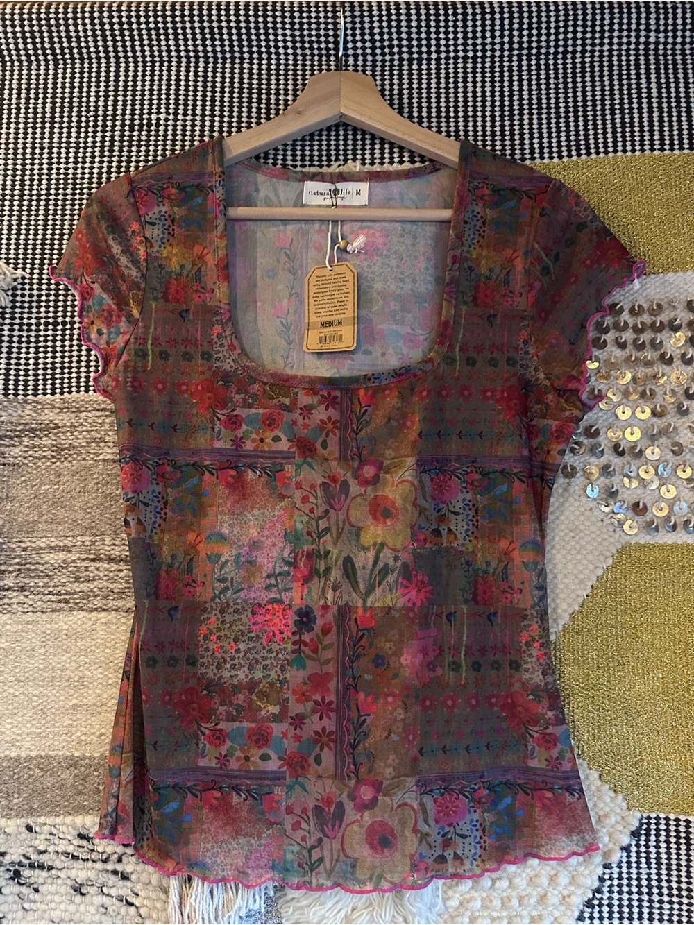 NATURAL LIFE Multicolor Floral Sheer Scoop Neck Camisole